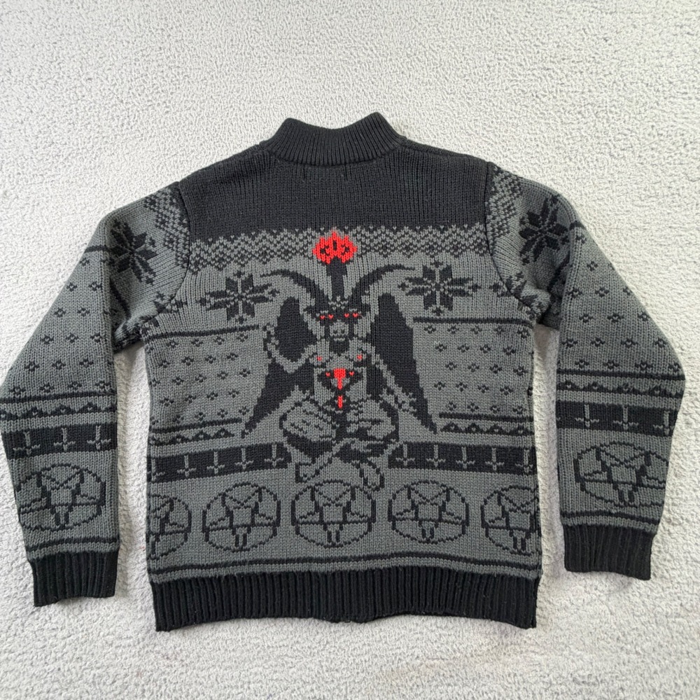 Shredders Baphomet Goat Pentagram Full Zip Cardigan Ugly Sweater AOP Mens Small